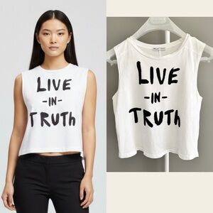 Zara White Tank Top with Live In Truth Graphics on the Front. Small.